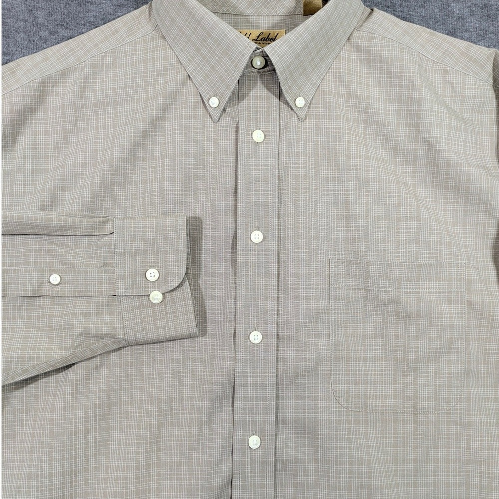 Roundtree & Yorke Gold LabelNon-Iron Cotton Button Down Shirt Tan Check Mens XL
